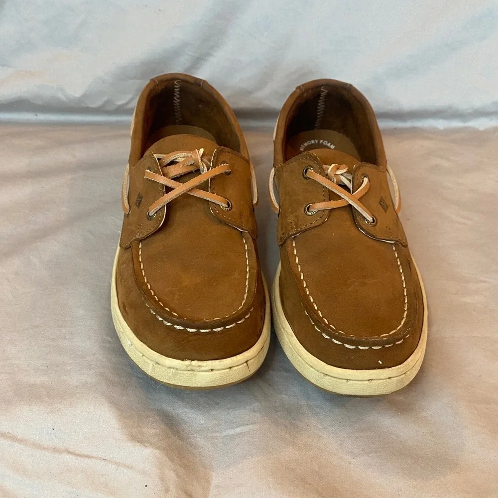 Sperry Top Sider Kids Brown‎ Suede Boat Shoes Memory Foam Size 3.5M